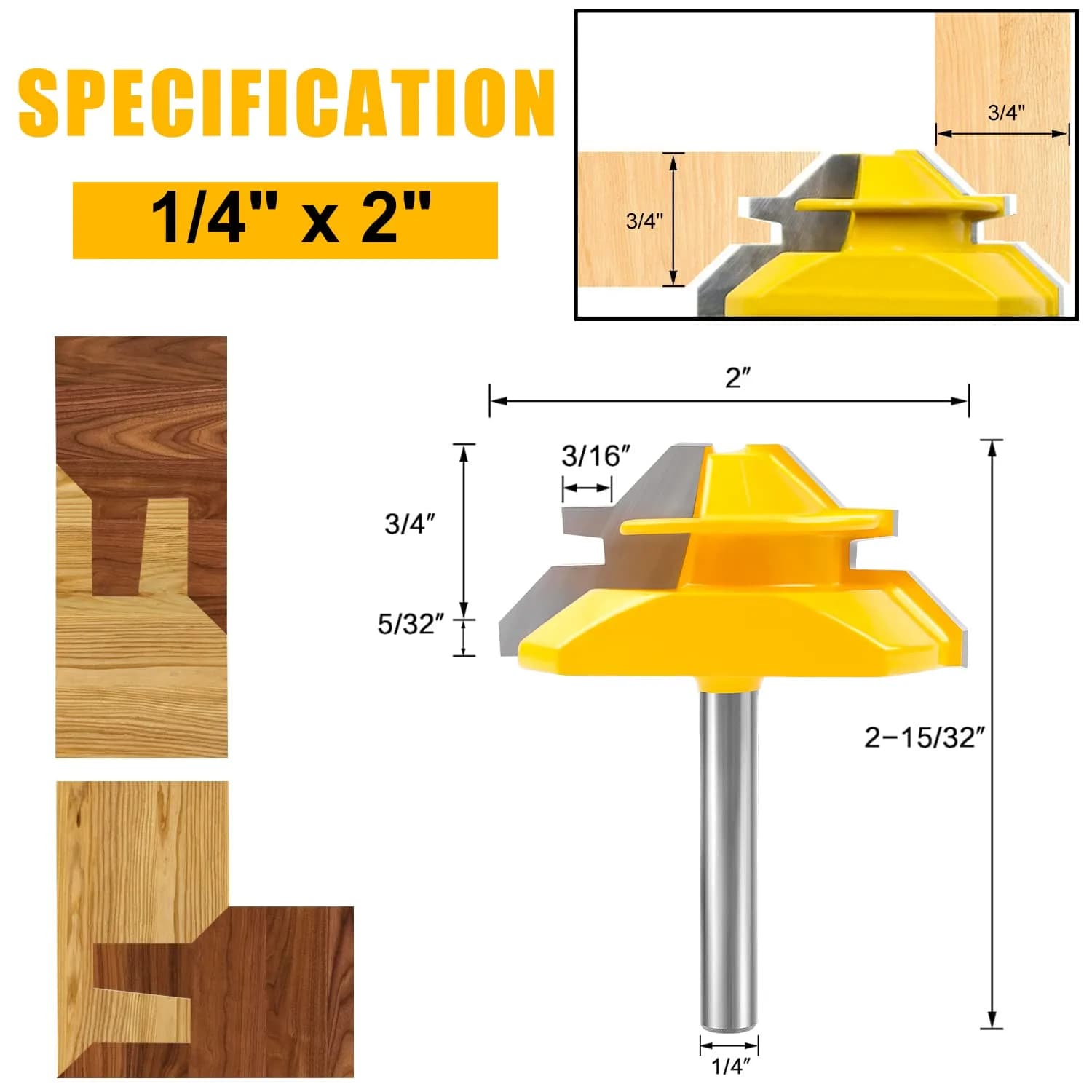 Newdeli Lock Miter Router Bit 1/4-inch Shank x 3/4-inch Stock | Creates Strong 90-Degree Joints - view 2