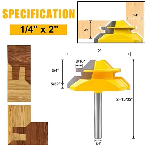 Newdeli Lock Miter Router Bit 1/4-inch Shank x 3/4-inch Stock | Creates Strong 90-Degree Joints thumbnail 2