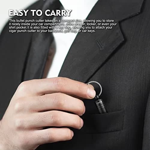 TISFA Portable Cigar Punch Cutter with 8mm Hole, Stainless Steel, Black | Screw-Out Design for Easy Carry thumbnail 5