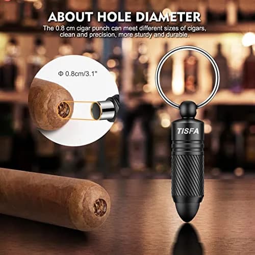 TISFA Portable Cigar Punch Cutter with 8mm Hole, Stainless Steel, Black | Screw-Out Design for Easy Carry thumbnail 3