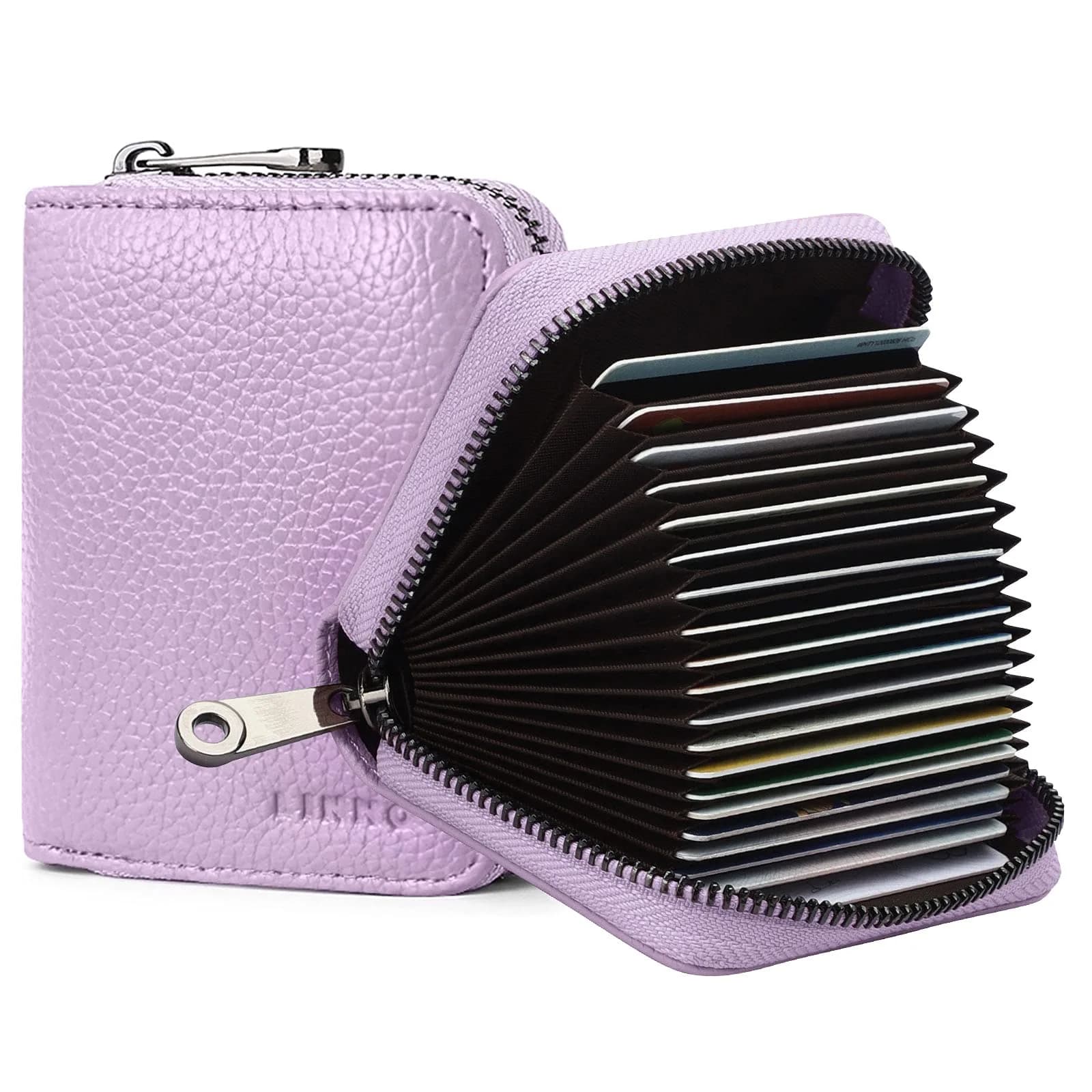 Linno RFID Genuine Leather Credit Card Holder Wallet - Lavender, 20 Slots with Zipper - main product image