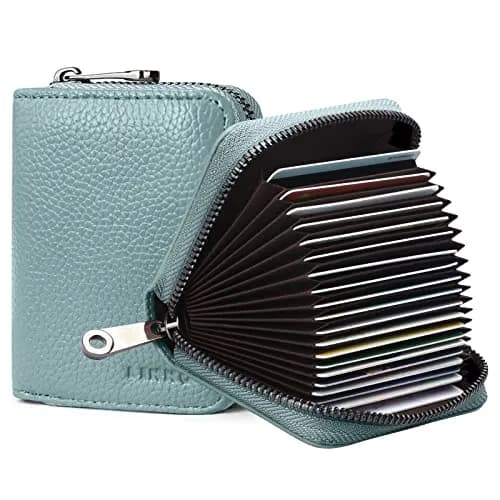 Linno Blue Genuine Leather RFID Credit Card Holder Small Wallet with Zipper | 20 Slots - main product image