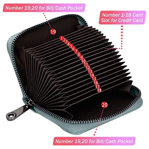 Linno Blue Genuine Leather RFID Credit Card Holder Small Wallet with Zipper | 20 Slots - view 2