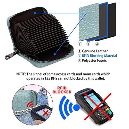 Linno Blue Genuine Leather RFID Credit Card Holder Small Wallet with Zipper | 20 Slots - view 3
