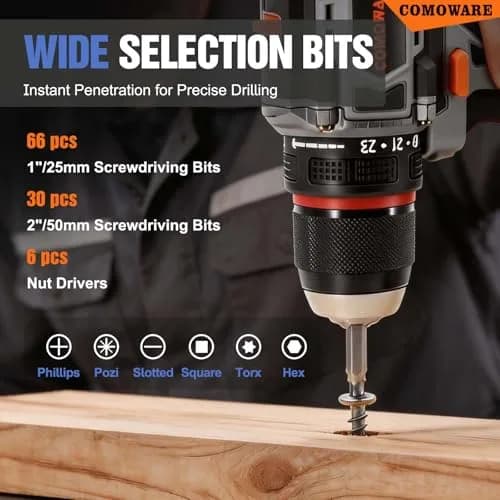 COMOWARE 246-Piece Drill Bit and Screwdriver Set | For Wood, Metal, Masonry, Cement & Screws thumbnail 4