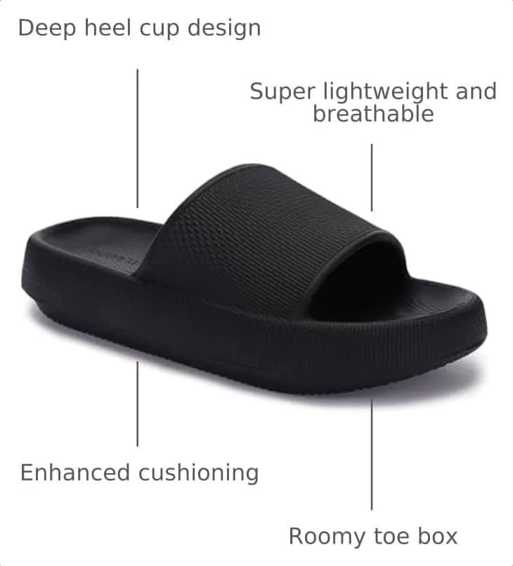 Joomra Black Pillow Slippers for Women & Men | 25.4cm (10"-11.5" W / 9"-10" M) thumbnail 4
