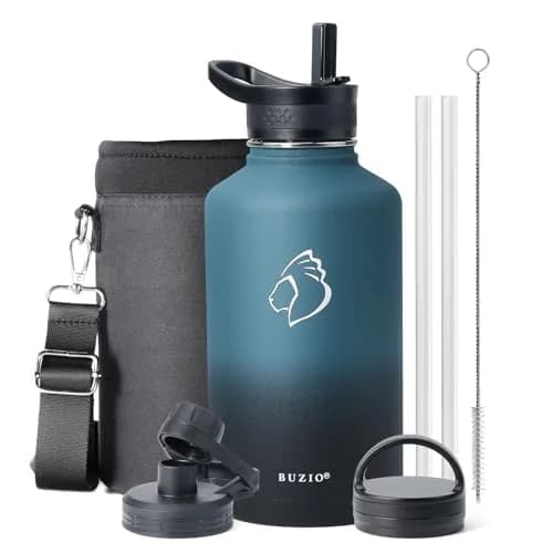 BUZIO 1.89 L (64 oz) Insulated Water Jug with 3 Lids & Straws | Keeps Cold 48 Hrs, Hot 24 Hrs thumbnail 1