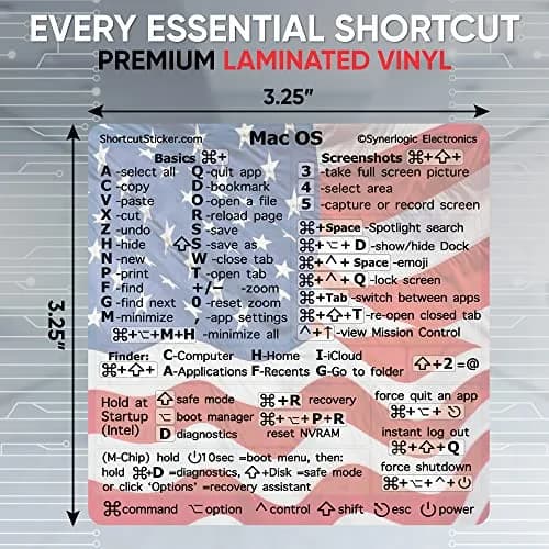 Synerlogic Mac OS Shortcuts Sticker for MacBook Air & Pro | Laminated Vinyl macOS Cheatsheet | Keyboard Shortcuts 2026 (US Flag) thumbnail 4