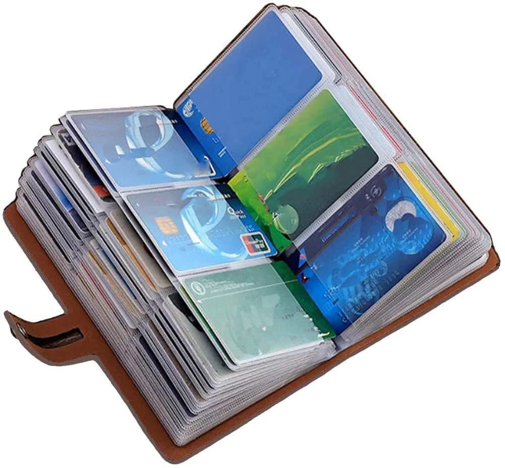 JERLA RFID Credit Card Holder Book - 96 Slots, Genuine PU Leather Organizer, Coffe Color - view 2