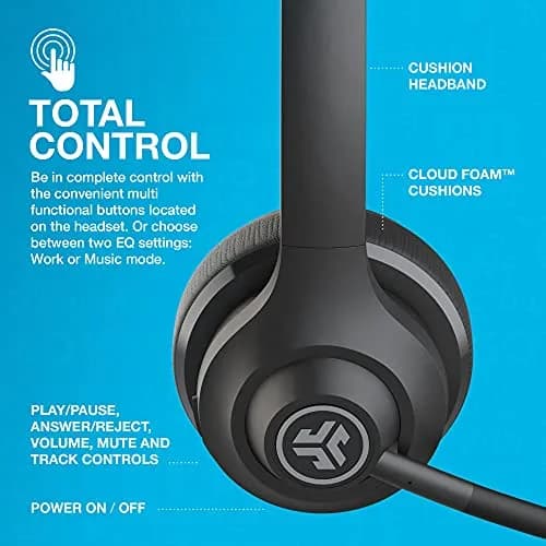 JLab Go Work Wireless Headset with Microphone | 45+ Hour Playtime, Bluetooth Multipoint, Wired/Wireless thumbnail 6