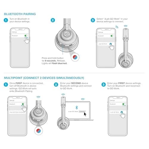 JLab Go Work Wireless Headset with Microphone | 45+ Hour Playtime, Bluetooth Multipoint, Wired/Wireless thumbnail 7
