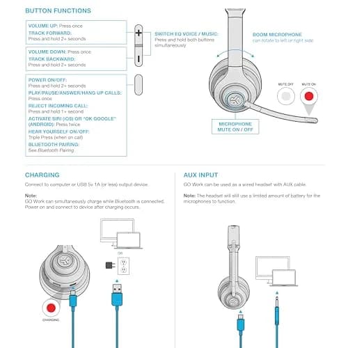 JLab Go Work Wireless Headset with Microphone | 45+ Hour Playtime, Bluetooth Multipoint, Wired/Wireless thumbnail 8