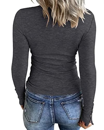 KINLONSAIR Women Long Sleeve Henley Shirts Scoop Neck T-shirt Basic Tops | Breathable, Slim Fit, Adjustable Neck, Casual Style thumbnail 2