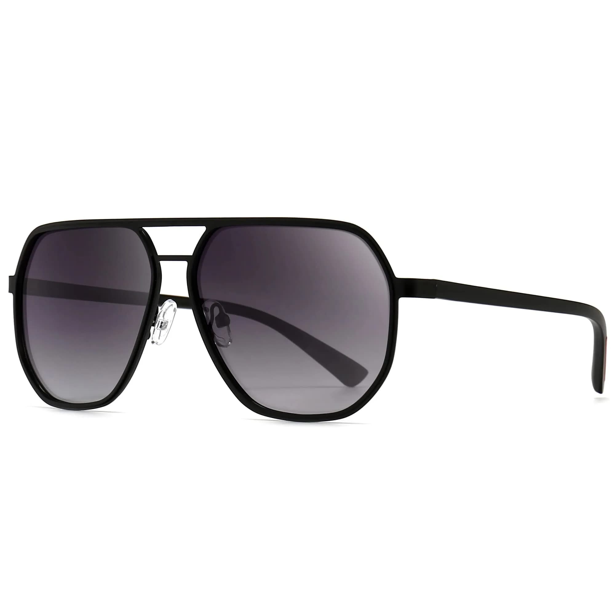 SUNGAIT Polygon Aviator Sunglasses for Men Polarized UV Protection | Trendy Square Sun Glasses — Black/Gray