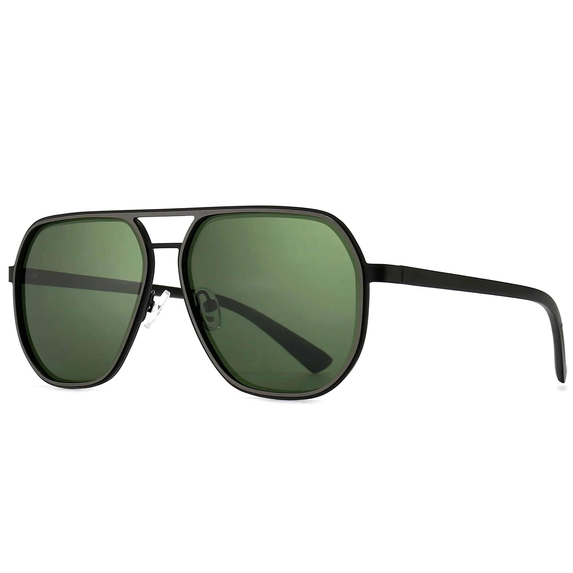 SUNGAIT Polygon Aviator Sunglasses for Men Polarized UV Protection | Trendy Square Sun Glasses — Gunmetal/Green