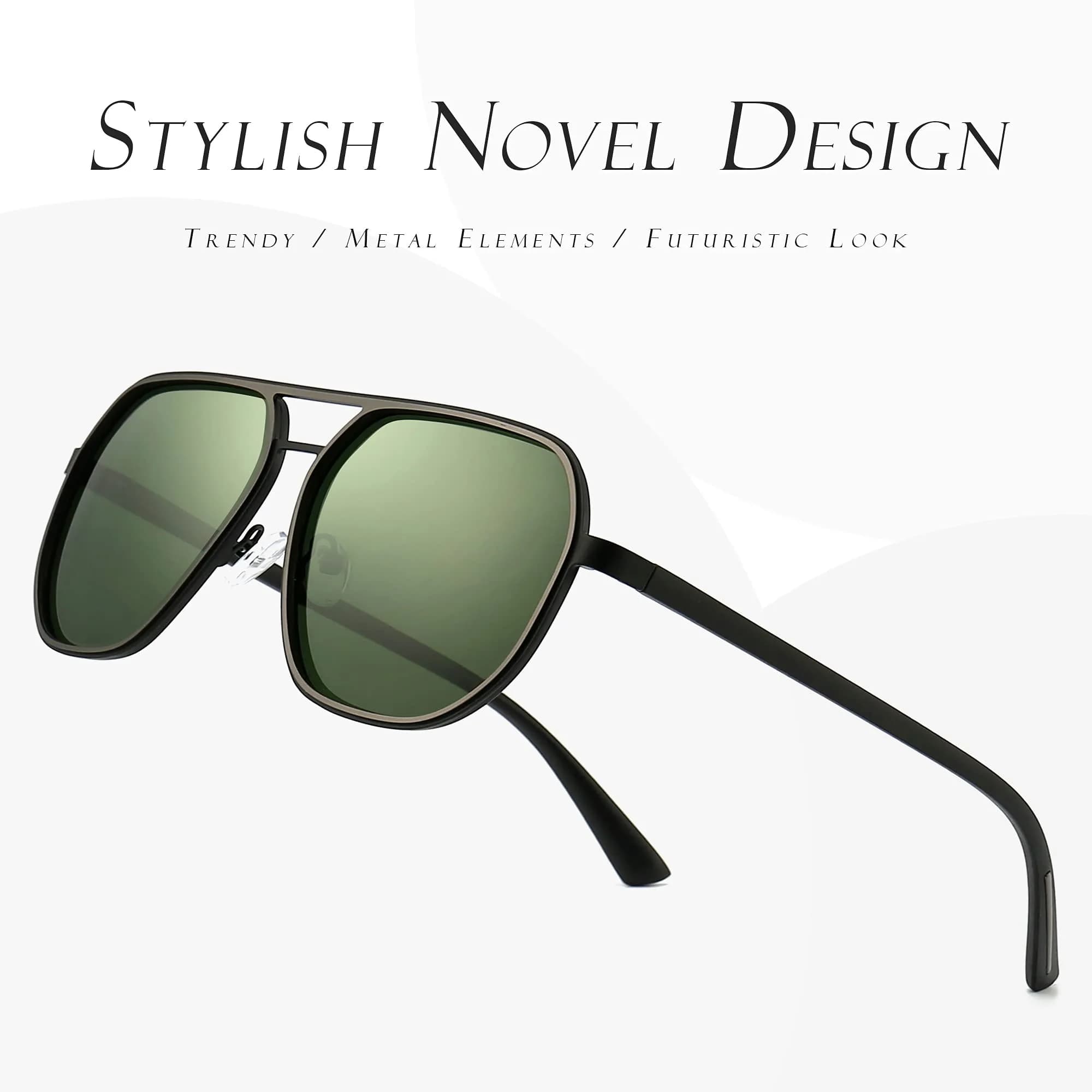SUNGAIT Polygon Aviator Sunglasses for Men Polarized UV Protection | Trendy Retro Square Shades (53mm/60mm) thumbnail 5