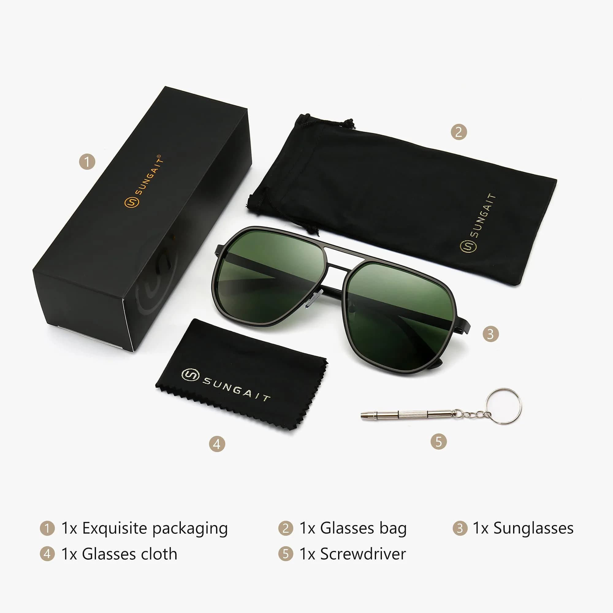 SUNGAIT Polygon Aviator Sunglasses for Men Polarized UV Protection | Trendy Retro Square Shades (53mm/60mm) thumbnail 6