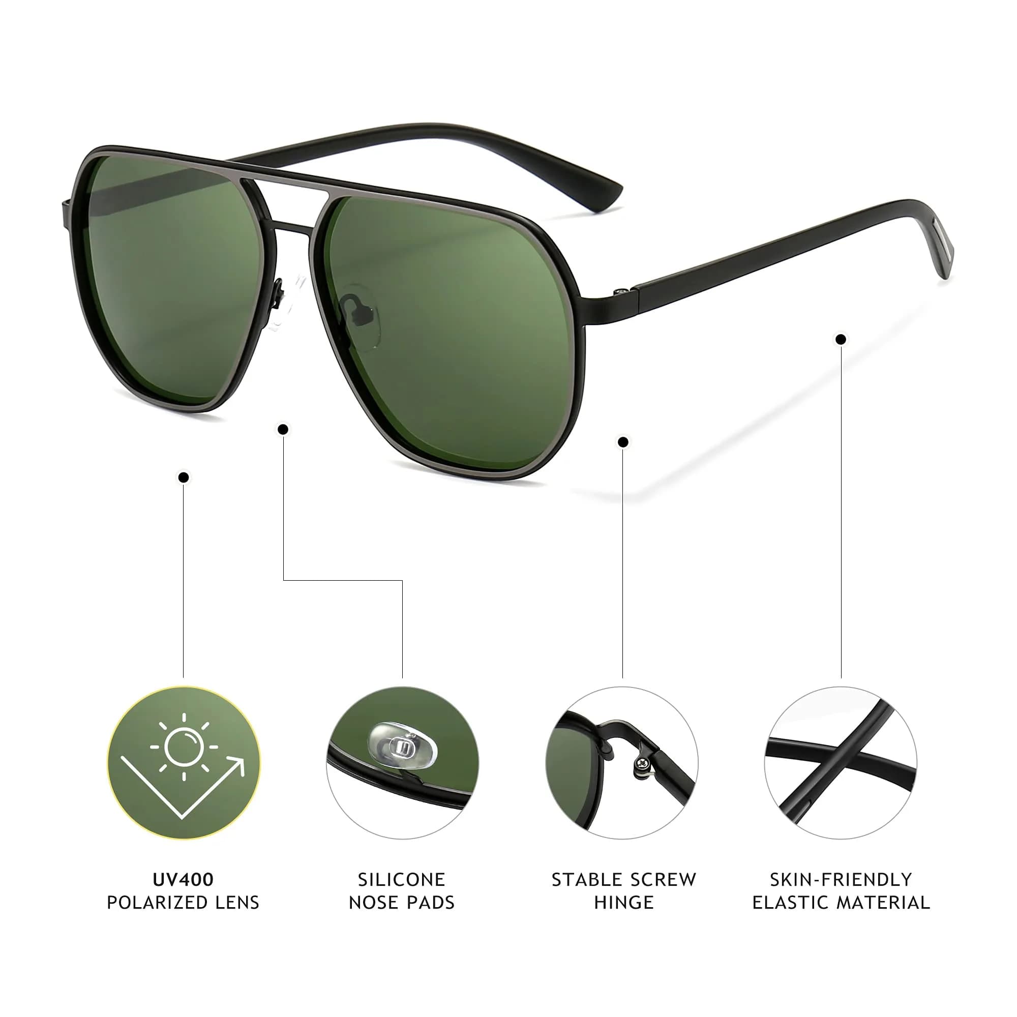 SUNGAIT Polygon Aviator Sunglasses for Men Polarized UV Protection | Trendy Retro Square Shades (53mm/60mm) thumbnail 2