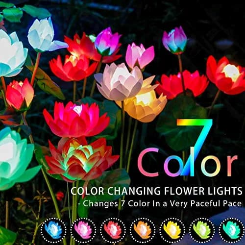 TONULAX Solar Garden Lights Lotus Flower 4 Pack | 7 Color Changing Outdoor Path Lights thumbnail 4