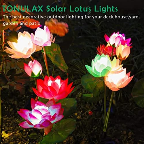 TONULAX Solar Garden Lights Lotus Flower 4 Pack | 7 Color Changing Outdoor Path Lights thumbnail 5