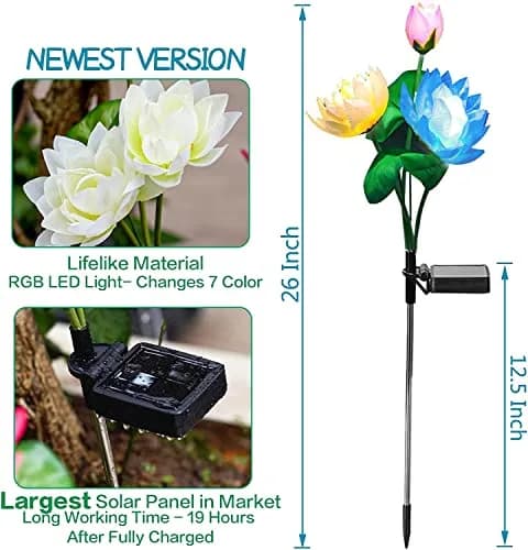 TONULAX Solar Garden Lights Lotus Flower 4 Pack | 7 Color Changing Outdoor Path Lights thumbnail 2