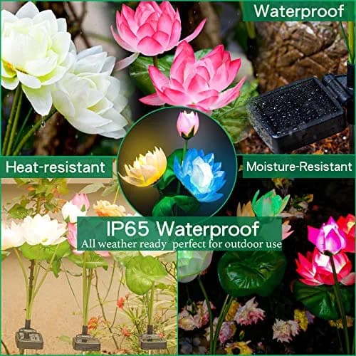 TONULAX Solar Garden Lights Lotus Flower 4 Pack | 7 Color Changing Outdoor Path Lights thumbnail 3