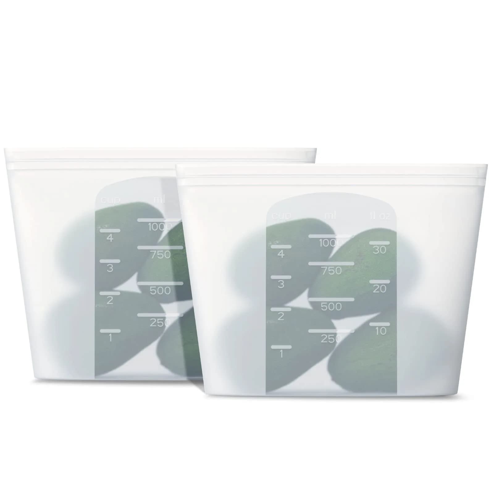 Winrock Reusable Silicone Food Storage Bags 1000ml (32oz) | Airtight, Leak-Proof Zip Seal Containers (2-Pack, White) — 2 Medium Set