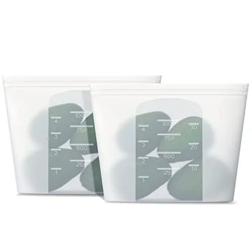 Winrock Reusable Silicone Food Storage Bags 1000ml (32oz) | Airtight, Leak-Proof Zip Seal Containers (2-Pack, White) thumbnail 1
