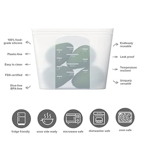 Winrock Reusable Silicone Food Storage Bags 1000ml (32oz) | Airtight, Leak-Proof Zip Seal Containers (2-Pack, White) thumbnail 2