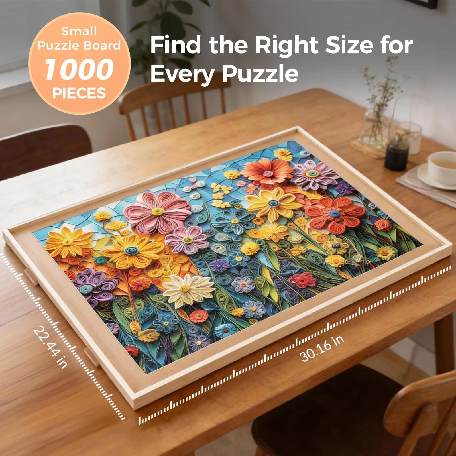 ALL4JIG Natural Wood Rotating Puzzle Board with 4 Drawers & Cover, Small Size for 1000 Piece Puzzles - view 2