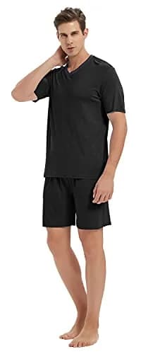 MoFiz Men's Pajama Set Short Sleeve T-Shirt Shorts Lightweight Soft Summer Casual S | Summer Sleepwear thumbnail 7
