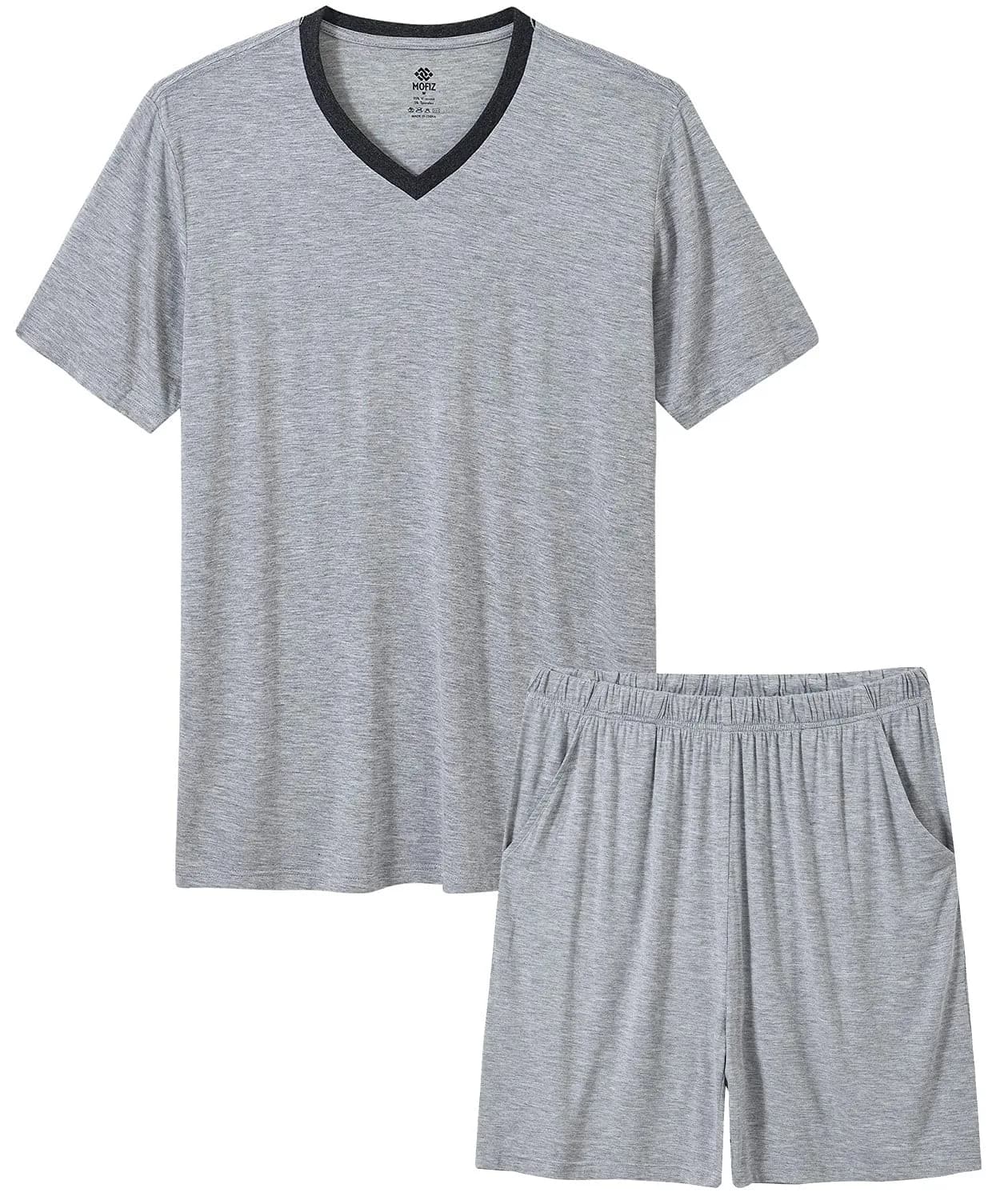 MoFiz Men's Pajama Set Lightweight Big Tall Tee Soft Summer Cotton PJs Sleep Sets Light Grey XL — 7-light Grey