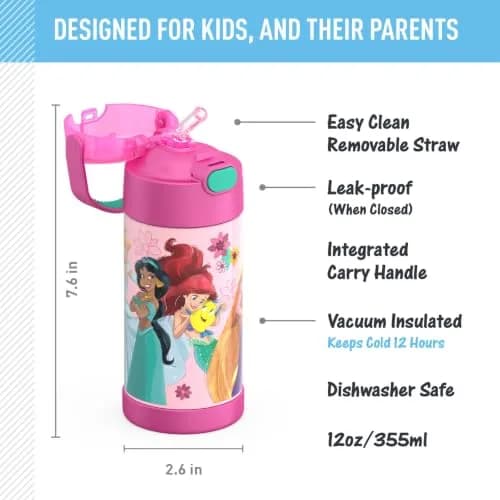 THERMOS FUNTAINER Princess Water Bottle with Straw, 355ml (12oz) | Keeps Drinks Cold for 12 Hours thumbnail 2