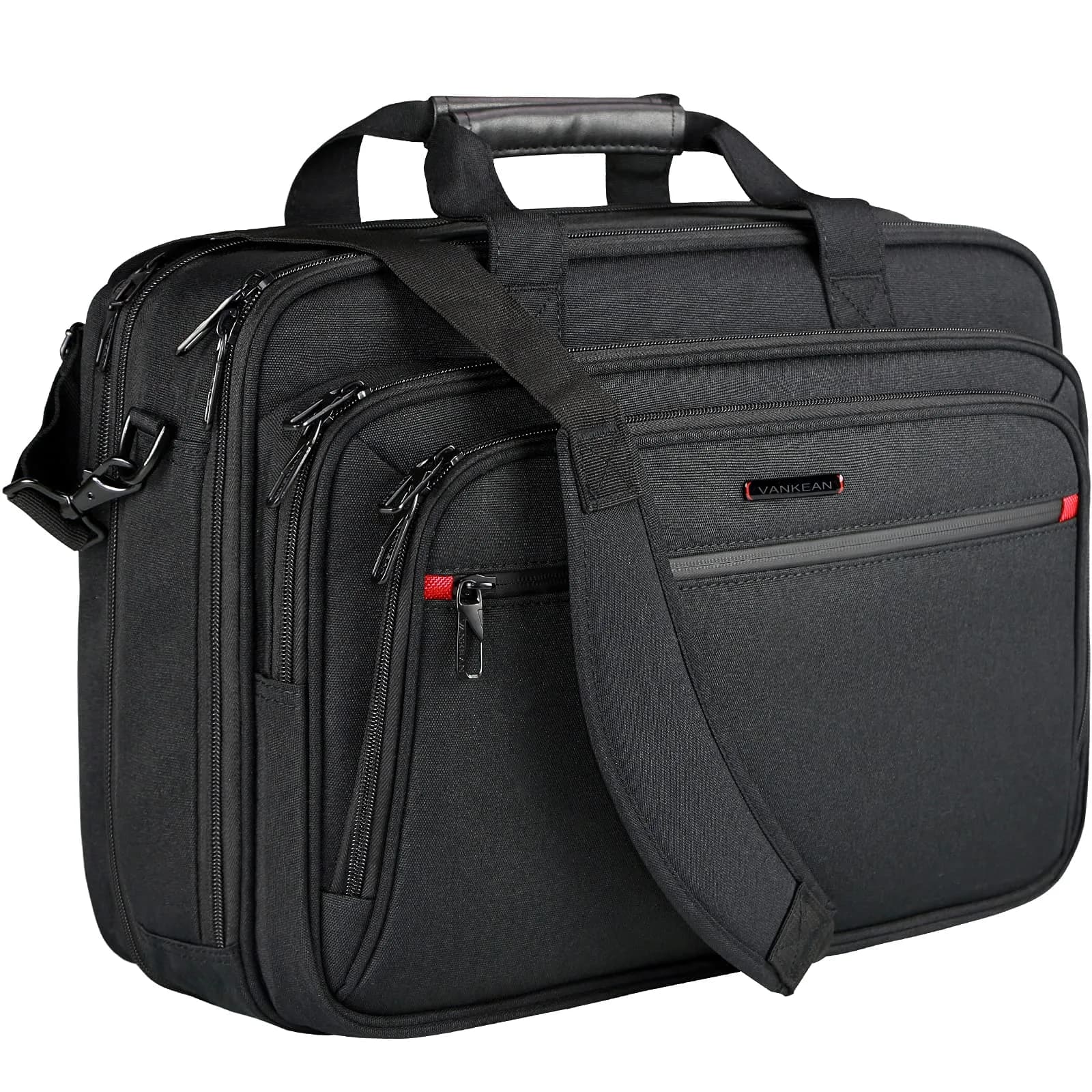 VANKEAN Expandable Waterproof Laptop Briefcase Fits Up to 17.3" | Lightweight & Durable for Travel — Black