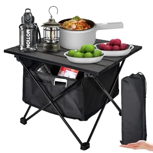 Audoyon Foldable Camping Side Table Black | Ultralight Aluminum Roll-Up Table with Carry Bag (16 inch Small) thumbnail 1