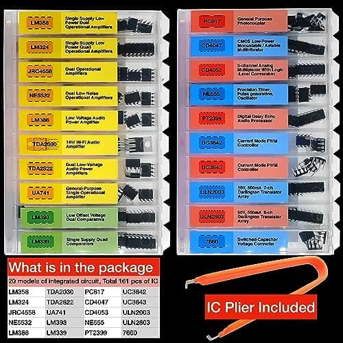 EEEEE IC Kit 161 pcs (20 Models) with IC Plier | Analog Integrated Circuits Electronics Parts Assortment Set thumbnail 3