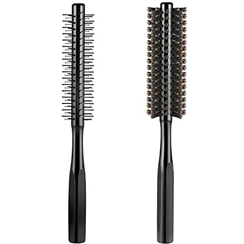 Geiserailie Black Round Hair Comb Set | 2-Piece Wooden Handle with Nylon & Boar Bristles | 21 cm (8.26 inches) thumbnail 1