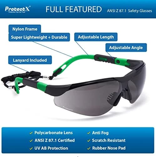 ProtectX Super Light Safety Glasses Pathfinder Tinted Smoke Polycarbonate Impact & Scratch Resistant Anti-Fog, 1 Unit | ANSI Z87.1 Rated UV Protection thumbnail 6