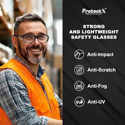 ProtectX Voyager Clear Super Light Safety Glasses | ANSI Z87.1 Rated, Anti-Fog, UV Protection thumbnail 4