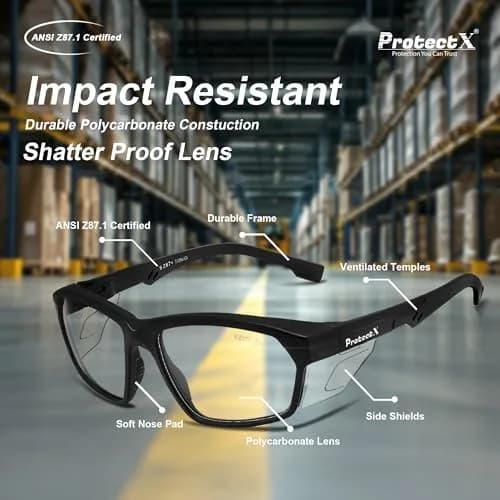 ProtectX Voyager Clear Super Light Safety Glasses | ANSI Z87.1 Rated, Anti-Fog, UV Protection thumbnail 6