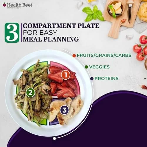 Health Beet Macro Diet Portion Control Plate 10 inch (25.4 cm) | Balanced Eating Plate for Veggies, Carbs & Protein thumbnail 4