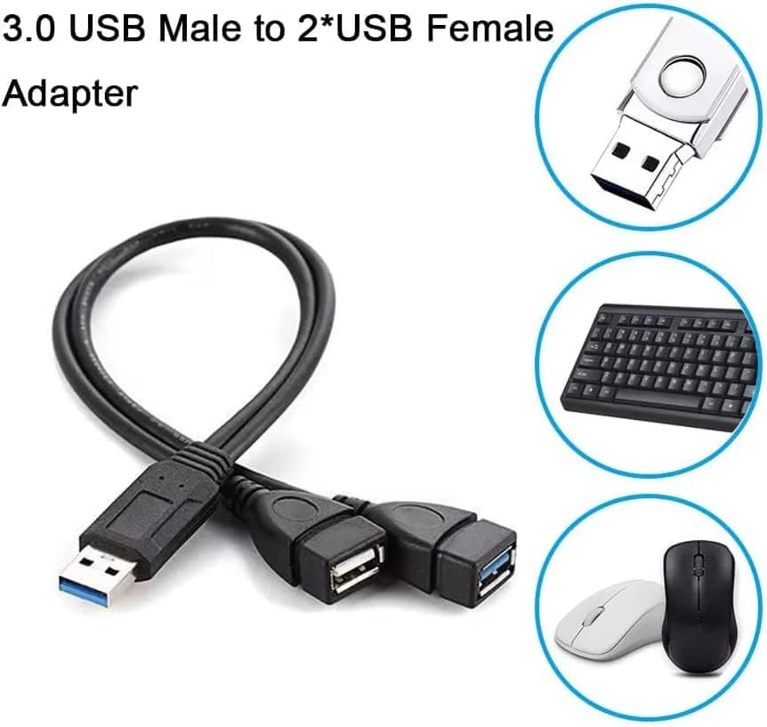 Eanetf Dual USB Splitter Cable 30cm (1ft) | USB 3.0 Female + USB 2.0 Female - view 5