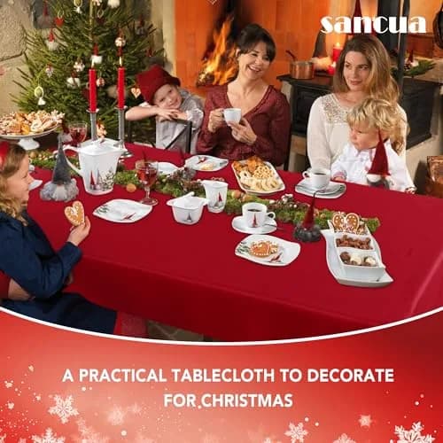 sancua 2 Pack Red Tablecloths 60x102 Inch | Perfect for 6ft Tables, Wrinkle-Free & Durable thumbnail 4