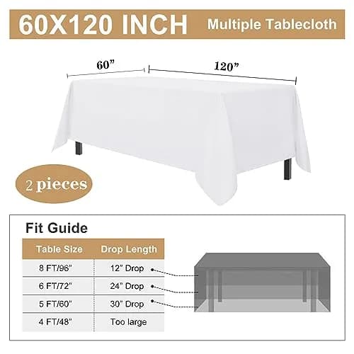 sancua 2 Pack White Table Cloth 60x120 Inch | Perfect for 8ft Rectangle Tables thumbnail 7