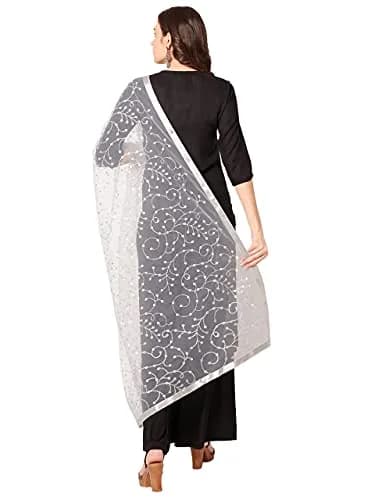 DUPATTA BAZAAR Embroidered Silver Net Dupatta 2.4 m (2.6 yd) | Elegant Indian Ethnic Wear Accessory thumbnail 4