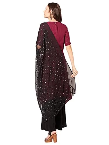DUPATTA BAZAAR Women's Black Embroidered Chiffon Dupatta with Mirror Work | Elegant & Breathable thumbnail 4