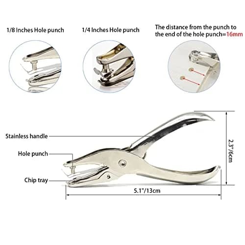 RUIFYRAY Small Single Hole Punch 1/4" & 1/8" Circle Shaped Metal Puncher (2-Pack, Silver) | 8-Sheet Capacity thumbnail 2