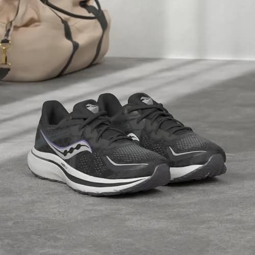 Saucony Women's Omni 20 Running Shoe, Black/White, 6 Wide | Supportive, Cushioned & Stable for Road Running thumbnail 2