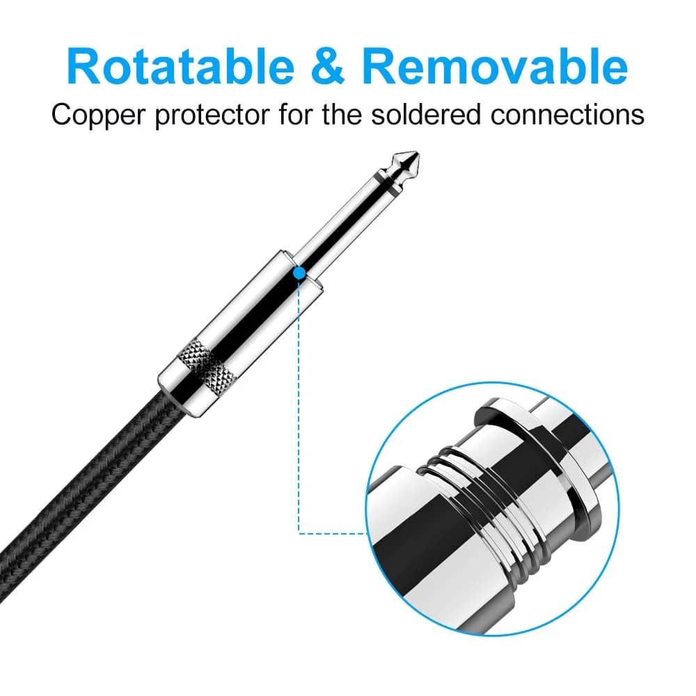 New Bee 6 ft Straight Black Electric Guitar Cable for Instruments - Low Noise, High Fidelity - view 2