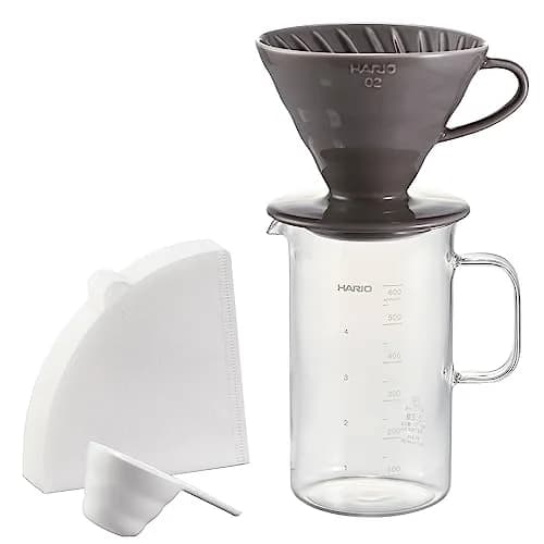 HARIO V60 Glass Coffee Server & Dripper Set 600ml (20.3 fl oz) | Handmade Arita-yaki Ceramic Dripper thumbnail 1